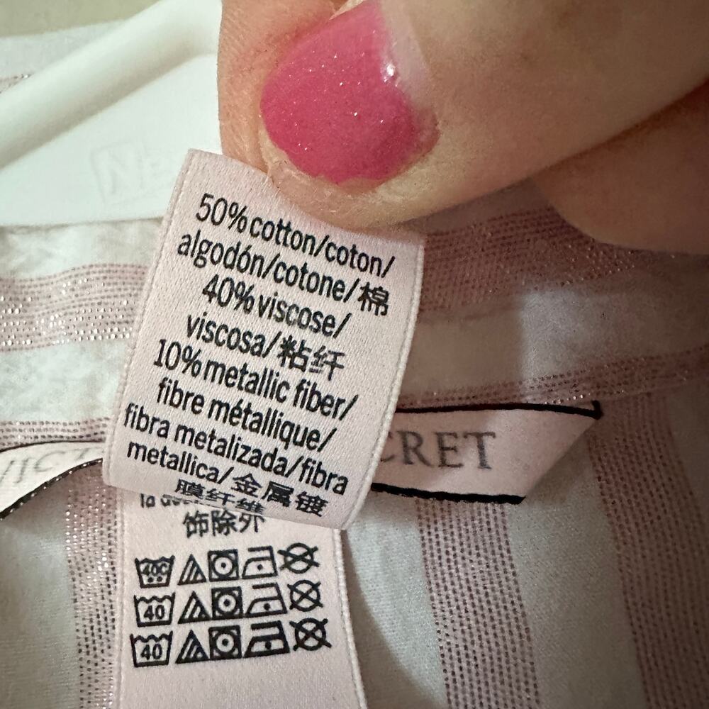 Victoria's Secret Sleep Shirt Womens SMALL Pink Metallic Striped Long Sleeve - Picture 10 of 12